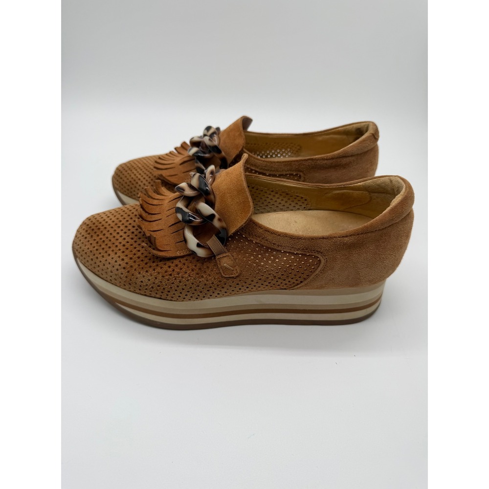 Softwaves Cadie Platform Suede Loafers Womens 38 Tan Chain Wedge Shoes 7-7.5